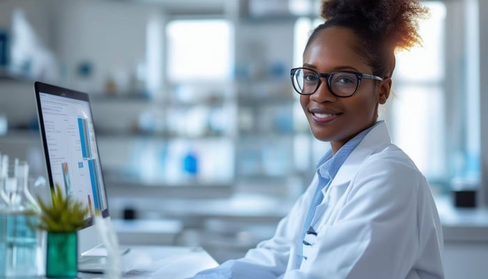 webinar with webinar host in labcoat